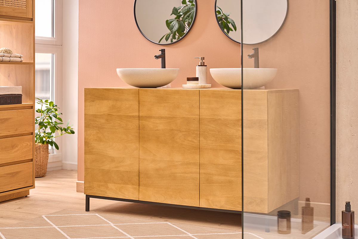 Meuble de salle de bain en bois manguier massif L120 cm YPSTER