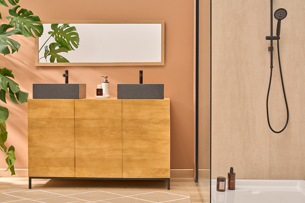 Meuble de salle de bain en bois manguier massif L120 cm YPSTER