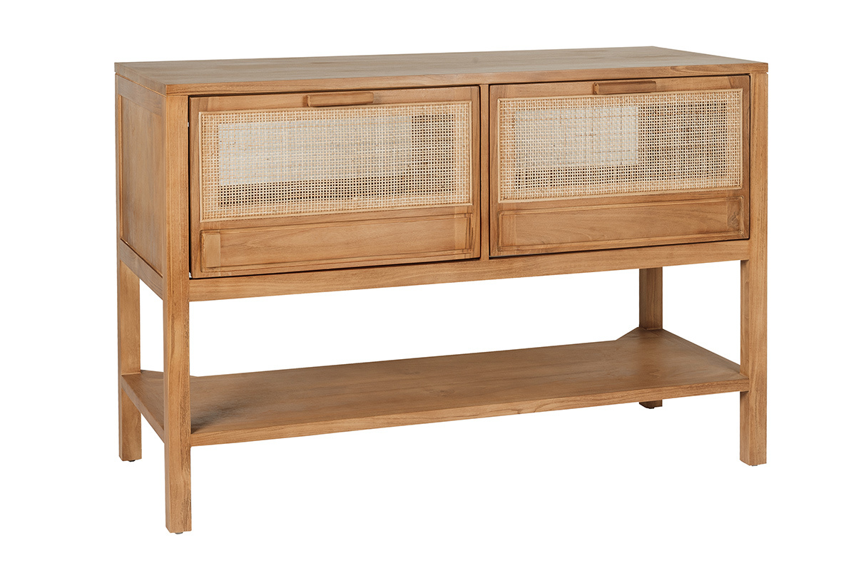 Meuble de salle de bain en bois teck massif et cannage rotin L120 cm RIVO