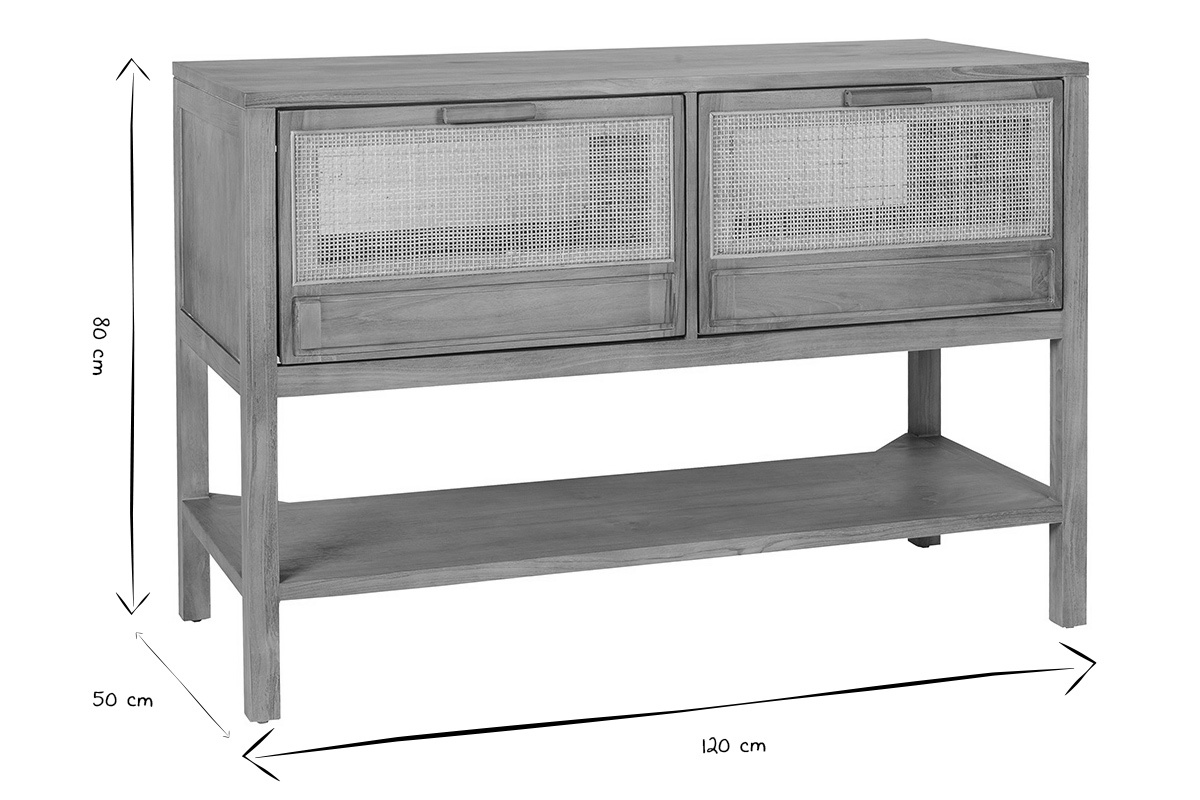 Meuble de salle de bain en bois teck massif et cannage rotin L120 cm RIVO