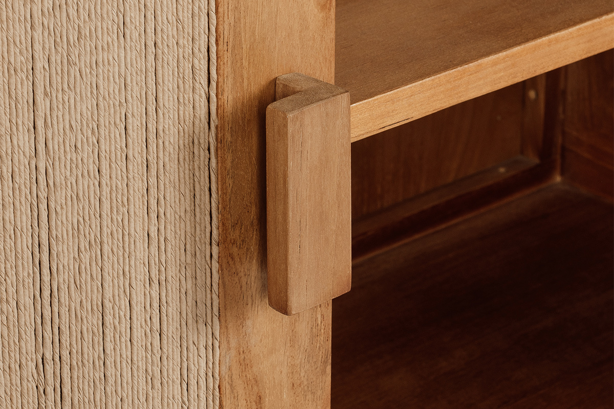 Meuble de salle de bain en bois teck massif et corde tress�e L80 cm MOSSA