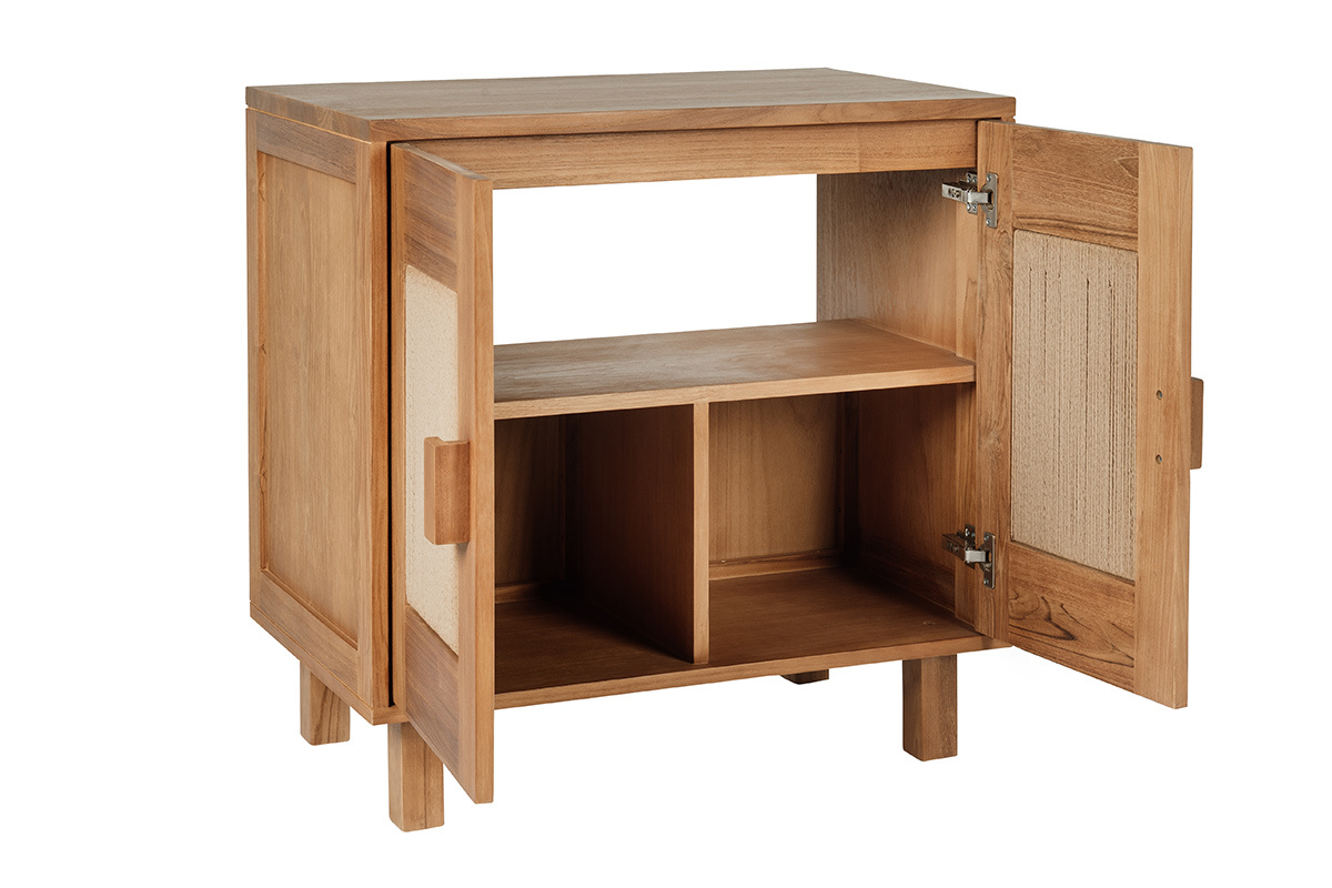 Meuble de salle de bain en bois teck massif et corde tress�e L80 cm MOSSA