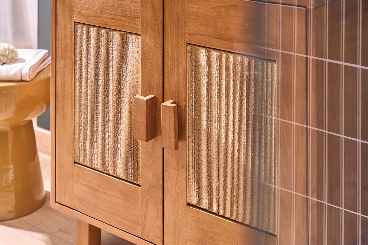 Meuble de salle de bain en bois teck massif et corde tress�e L80 cm MOSSA
