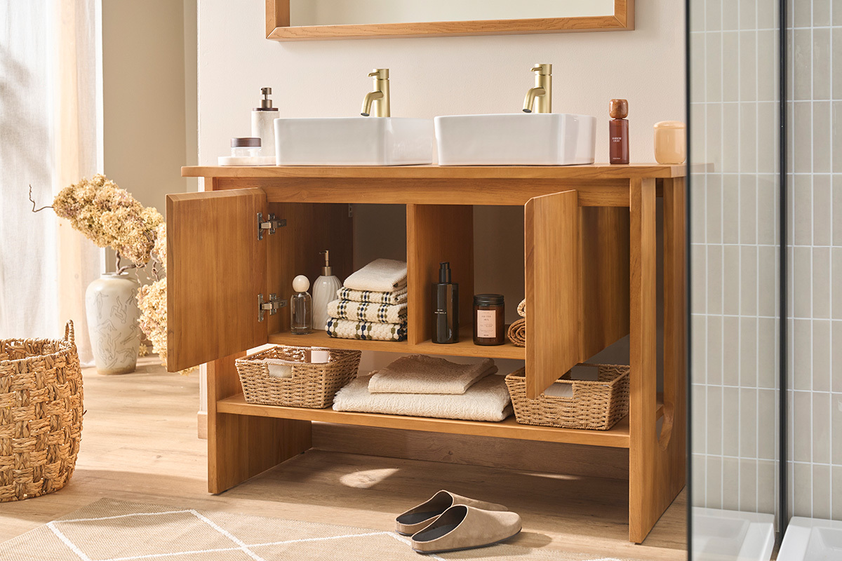 Meuble de salle de bain en bois teck massif L120 cm ALBE