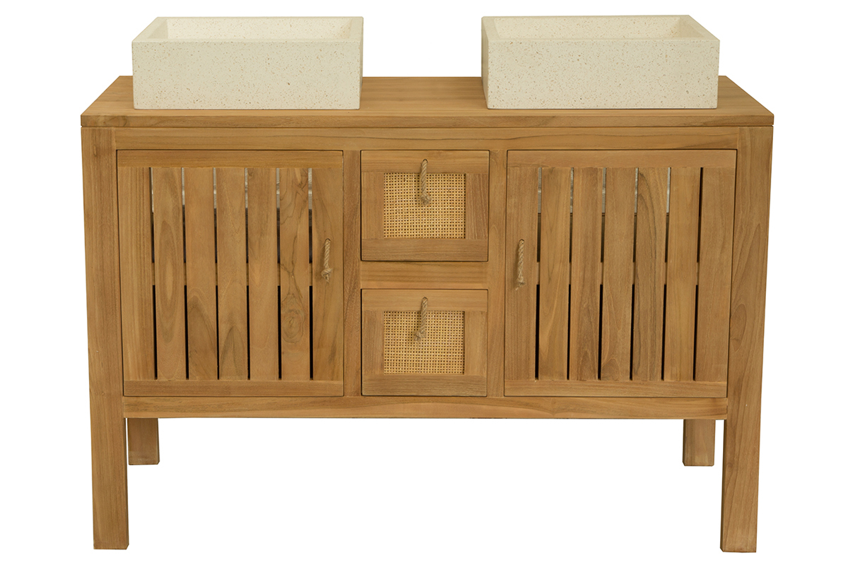 Meuble de salle de bain en teck double vasque (sans vasque) ARECA