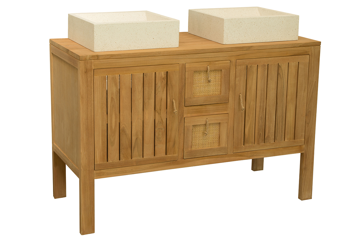 Meuble de salle de bain en teck double vasque (sans vasque) ARECA