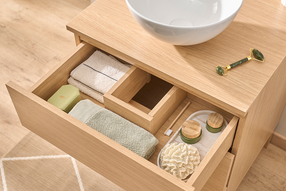 Meuble de salle de bain finition bois ch�ne L60 cm FREDDY