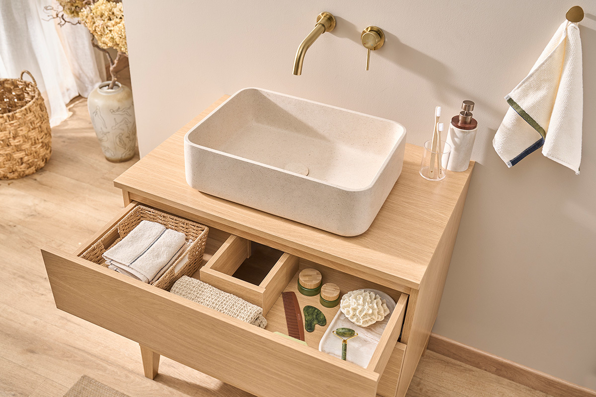 Meuble de salle de bain finition bois ch�ne L80 cm FREDDY
