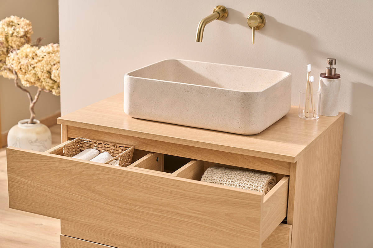 Meuble de salle de bain finition bois ch�ne L80 cm FREDDY