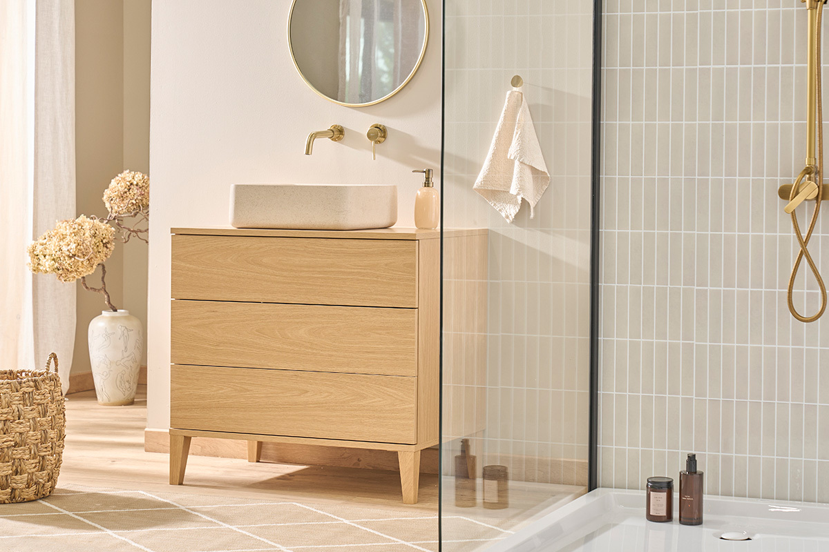 Meuble de salle de bain finition bois ch�ne L80 cm FREDDY