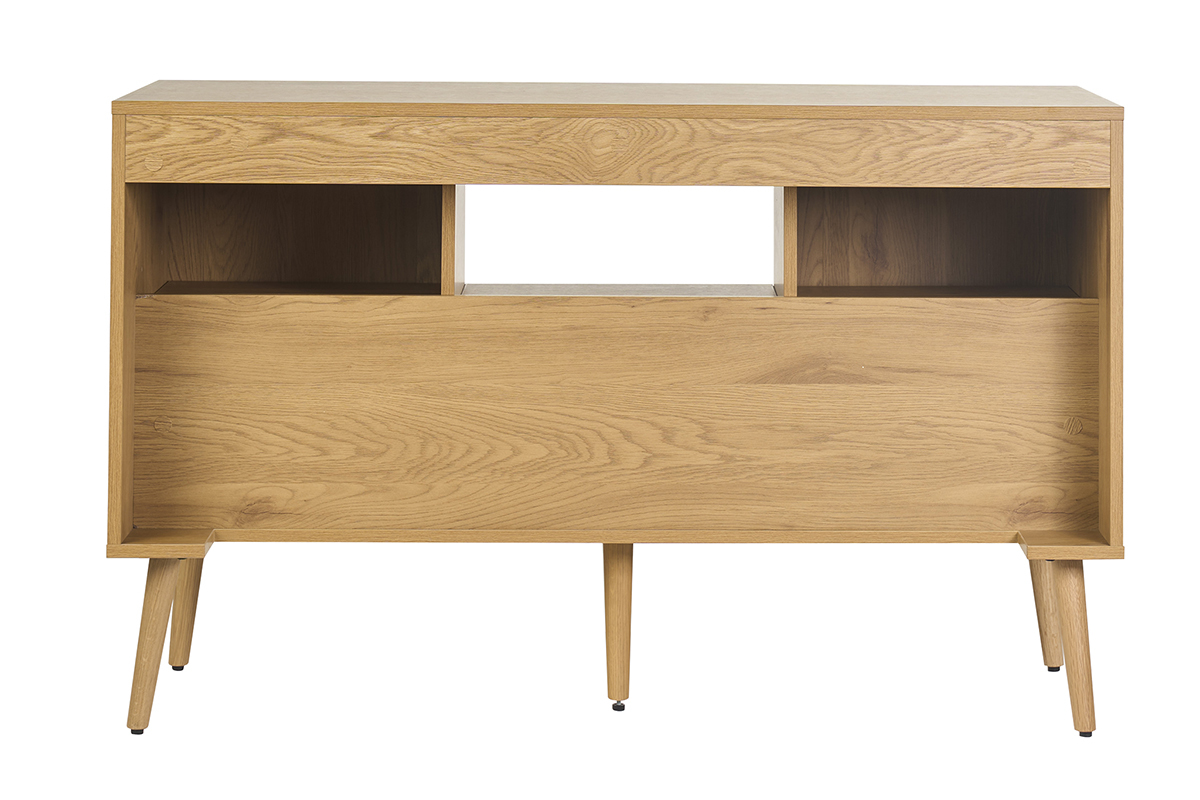Meuble de salle de bain finition bois clair, cannage rotin et m�tal noir L120 cm MANILLE