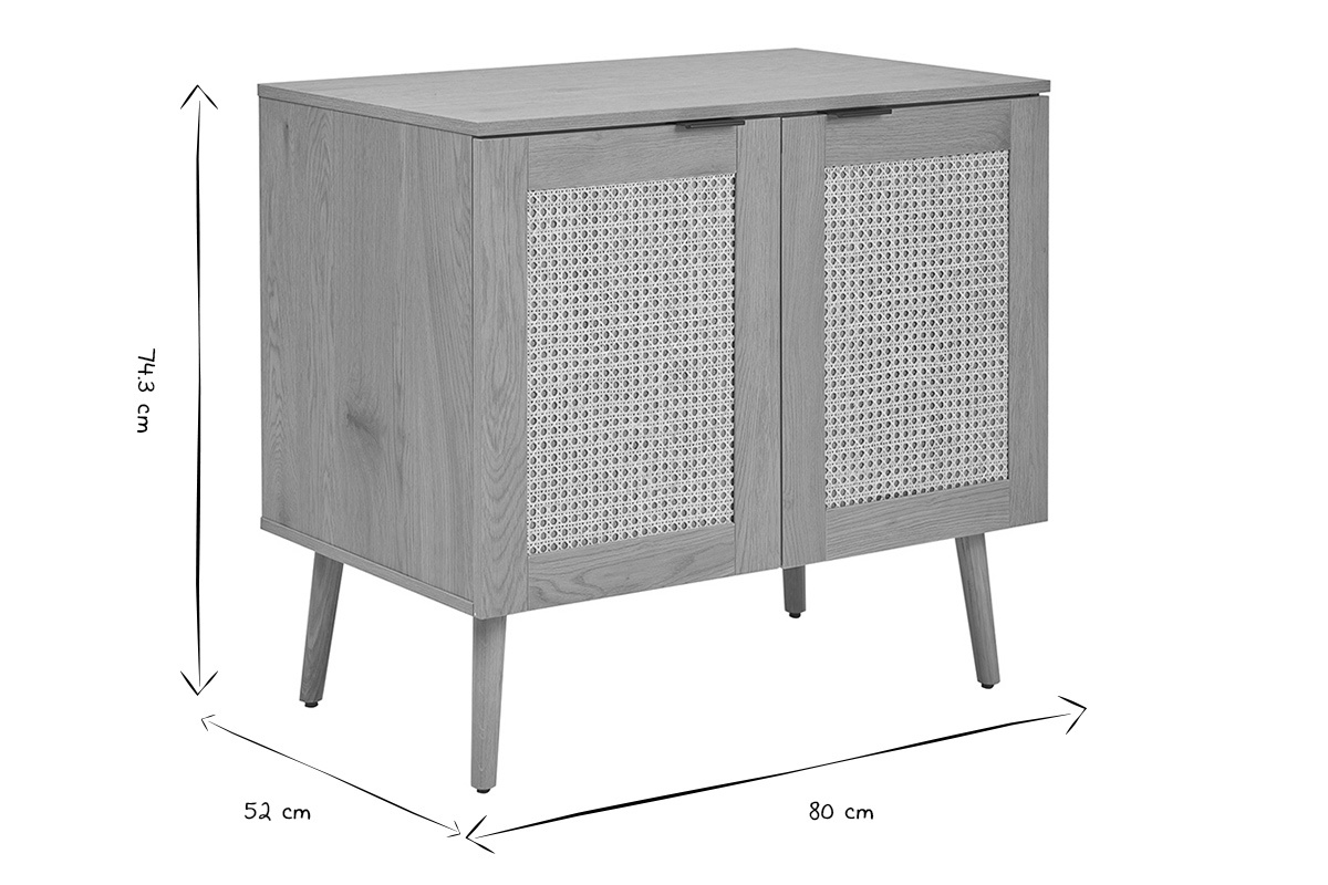 Meuble de salle de bain finition bois clair, cannage rotin et m�tal noir L80 cm MANILLE