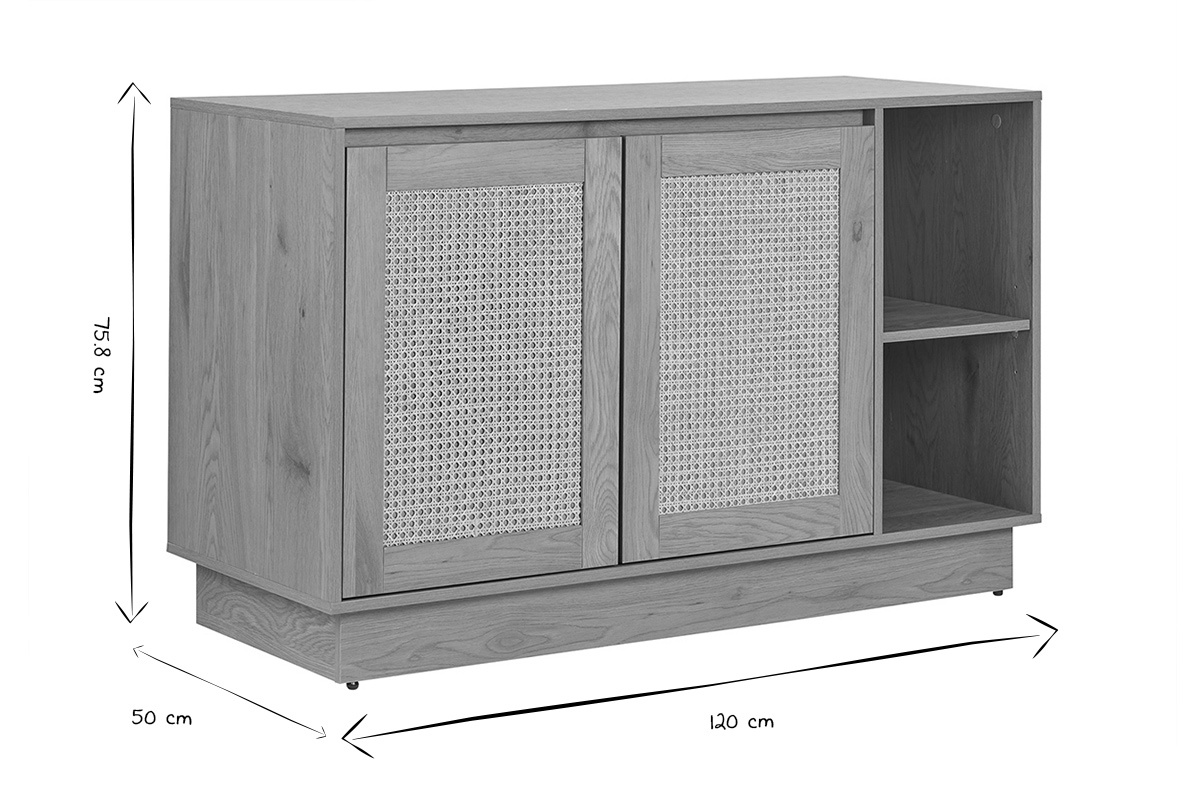Meuble de salle de bain finition bois clair ch�ne et cannage rotin L120 cm ALICANTE