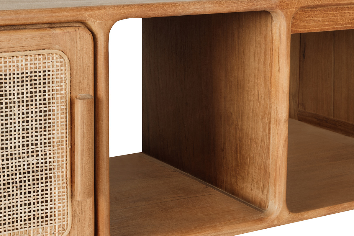 Meuble de salle de bain suspendu en bois teck massif et cannage rotin L120 cm BALIA