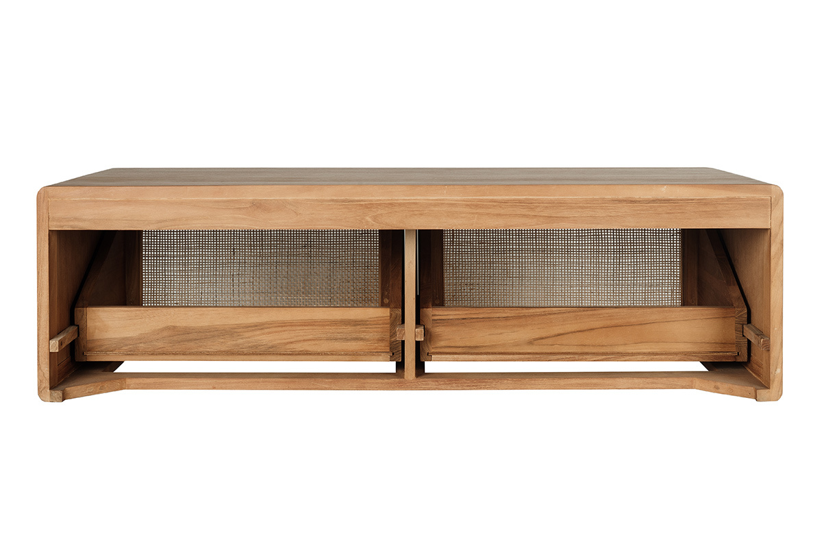 Meuble de salle de bain suspendu en bois teck massif et cannage rotin L120 cm BALIA