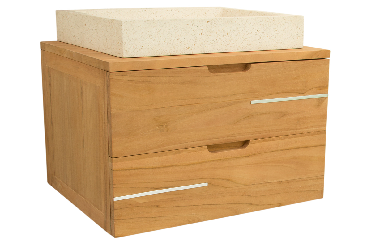 Meuble de salle de bain suspendu en teck (sans vasque) LINES