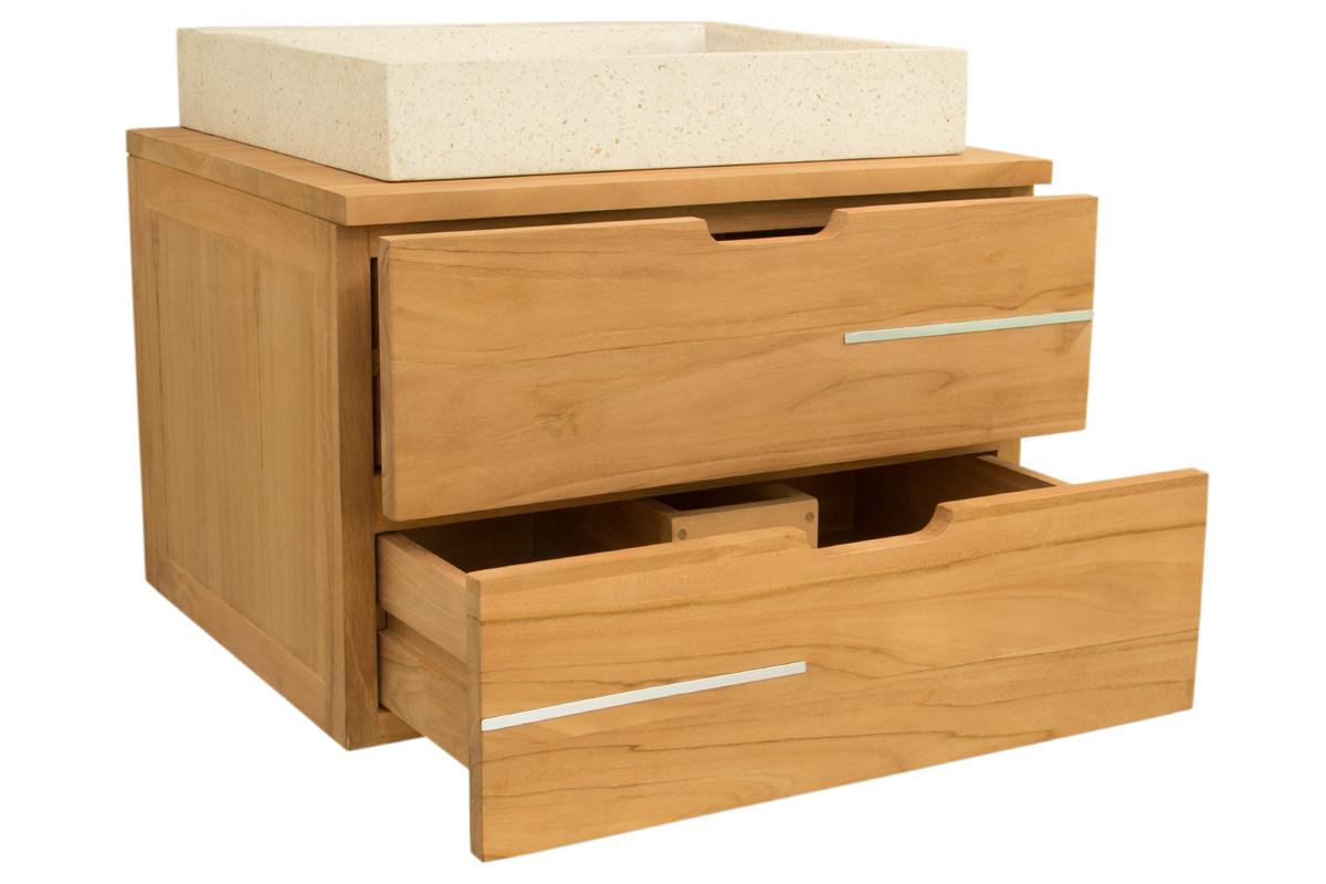 Meuble de salle de bain suspendu en teck (sans vasque) LINES