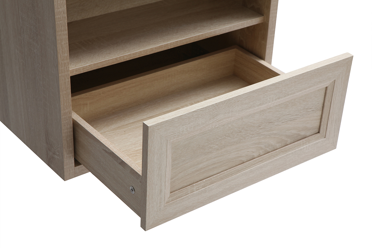 Meuble de salle de bains suspendu avec vasque, miroir et rangement bois RIVER