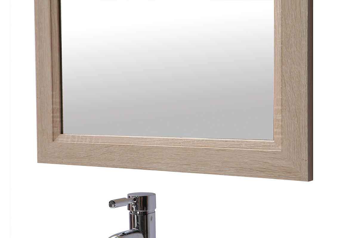 Meuble de salle de bains suspendu avec vasque, miroir et rangement bois RIVER