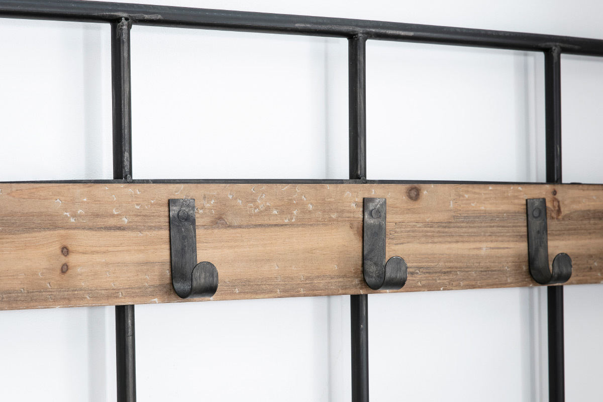 Meuble d'entr�e avec banc et porte-manteau bois et m�tal GIRO