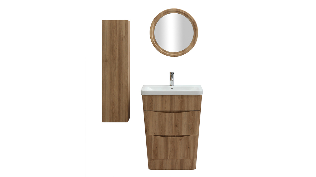 Meuble et colonne de salle de bains bois avec vasque, miroir et rangements WILD