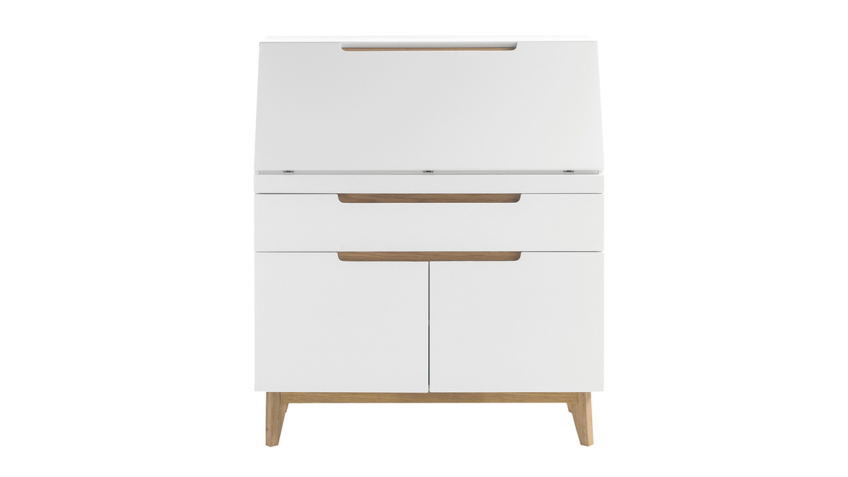 Meuble secrtaire scandinave blanc mat et bois L97 cm SKIVE