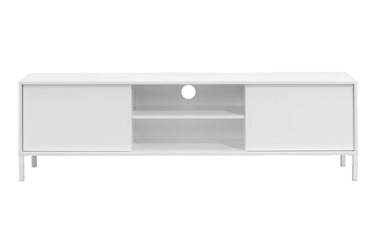 Meuble TV blanc laqu et mtal blanc avec rangements L184 cm MIKY