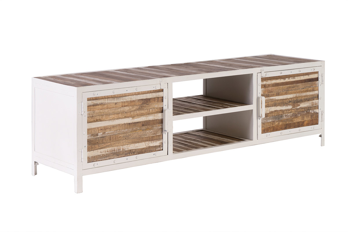 Meuble TV bois et m�tal blanc 150cm ROCHELLE