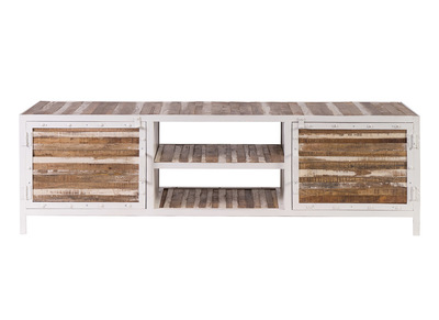 Meuble TV bois et m&eacute;tal blanc 150cm ROCHELLE