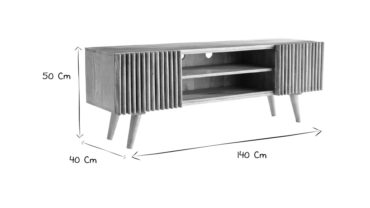 Meuble TV bois manguier massif avec portes coulissantes L140 cm ALBA