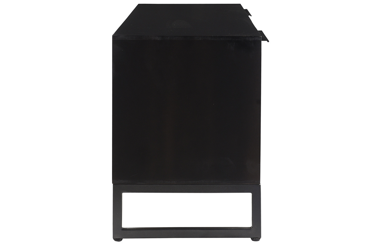 Meuble TV bois massif et mtal noir avec rangements L130 cm BARNEY