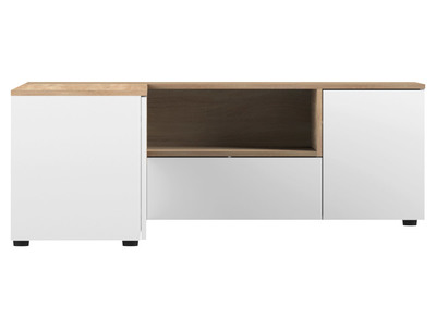 Meuble TV d'angle design bois et blanc QUADRA