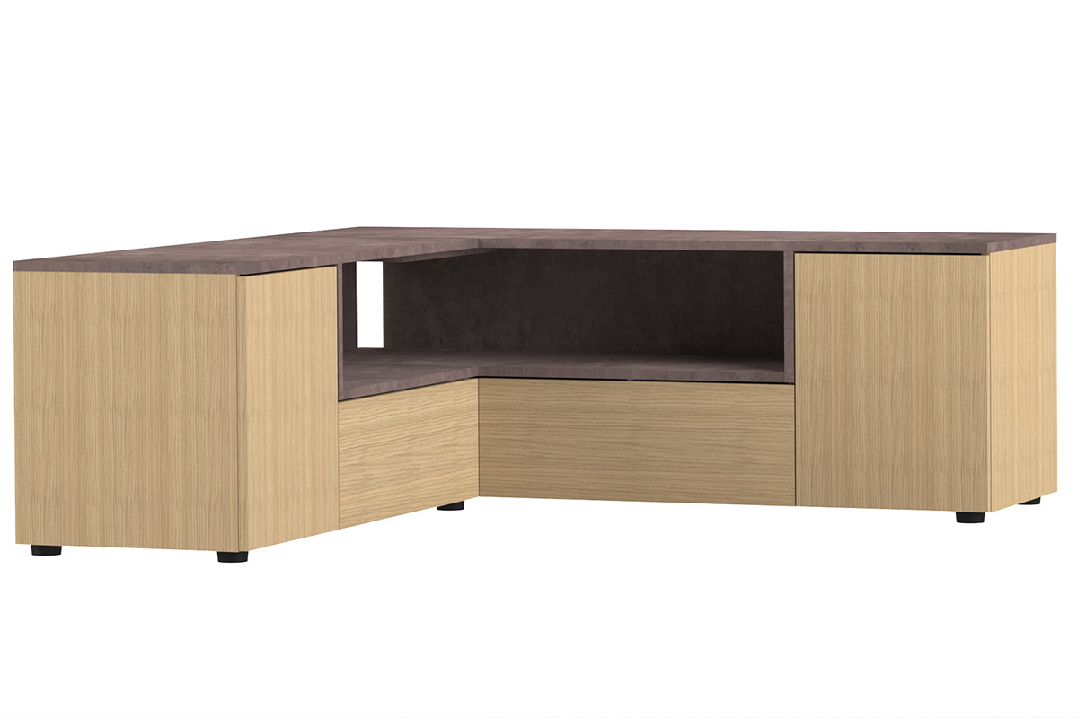 Meuble TV d'angle design bois et gris b�ton QUADRA
