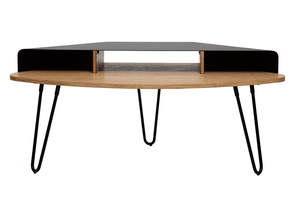 Meuble TV d'angle design en métal noir et frêne L106 cm QUARTER