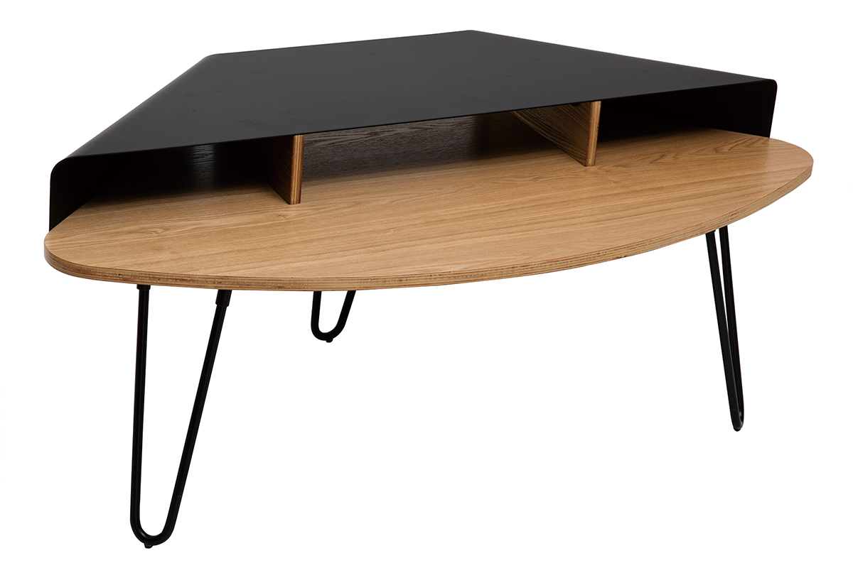 Meuble TV d'angle design en métal noir et frêne L106 cm QUARTER