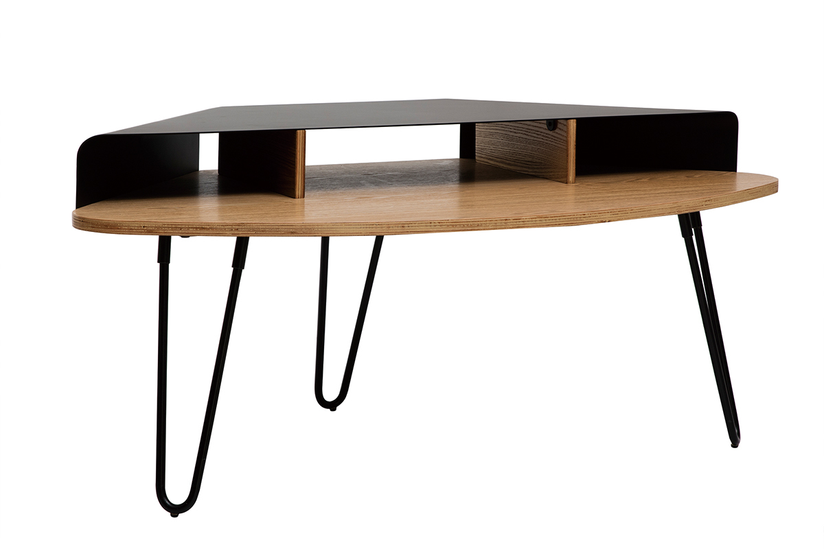 Meuble TV d'angle design en métal noir et frêne L106 cm QUARTER
