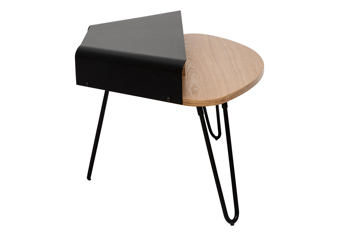 Meuble TV d'angle design en métal noir et frêne L106 cm QUARTER