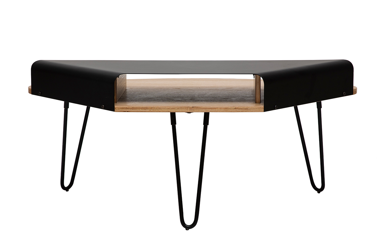 Meuble TV d'angle design en métal noir et frêne L106 cm QUARTER