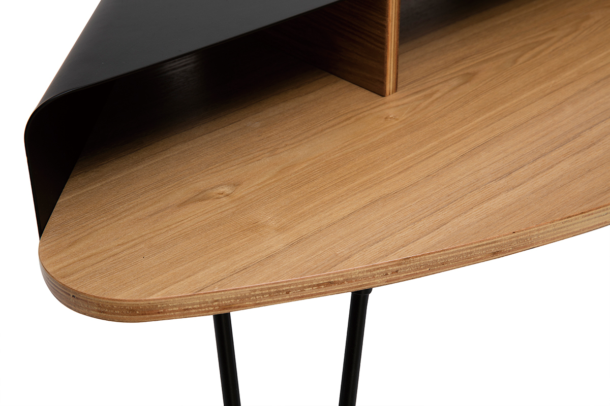Meuble TV d'angle design en métal noir et frêne L106 cm QUARTER