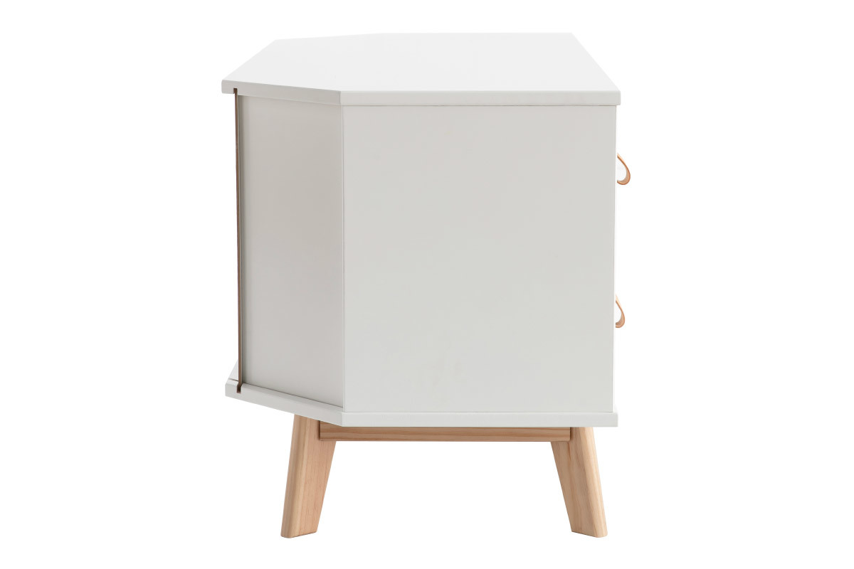 Meuble TV d'angle scandinave blanc et bois avec tiroirs L100 cm ROHAN