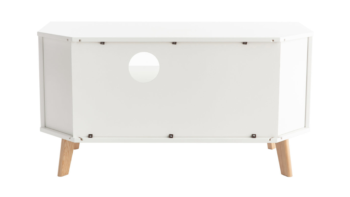 Meuble TV d'angle scandinave blanc et bois avec tiroirs L100 cm ROHAN