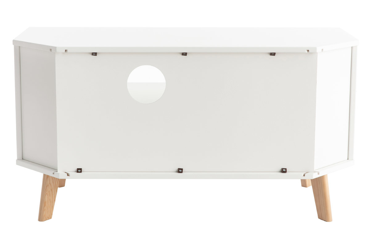 Meuble TV d'angle scandinave blanc et bois avec tiroirs L100 cm ROHAN