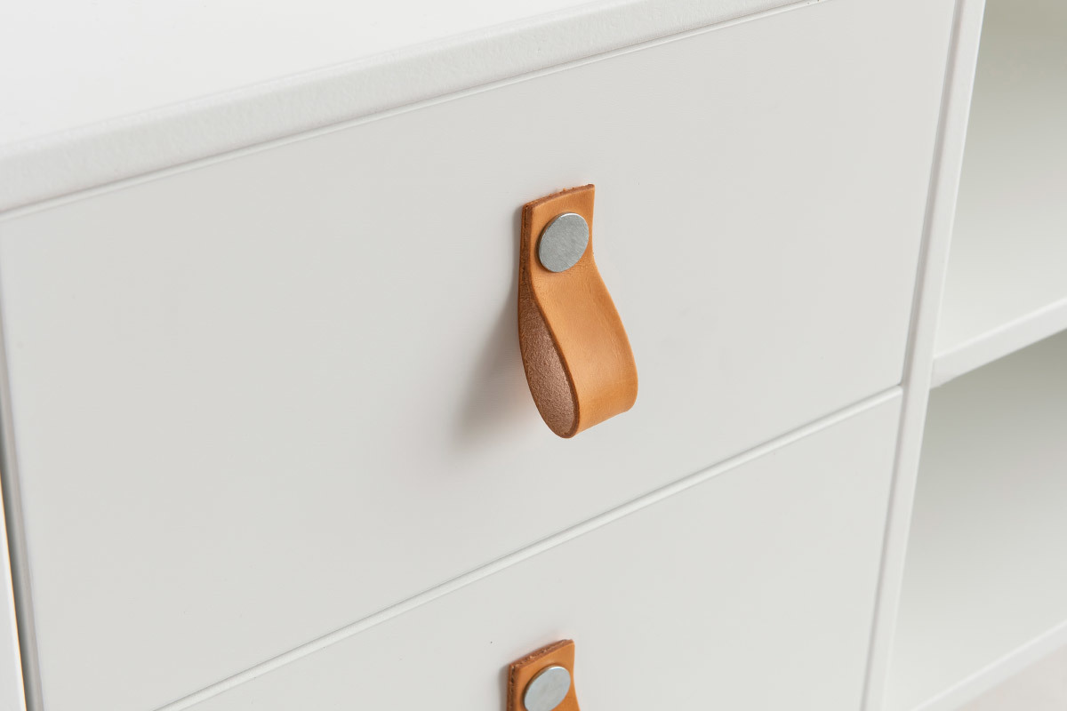 Meuble TV d'angle scandinave blanc et bois avec tiroirs L100 cm ROHAN