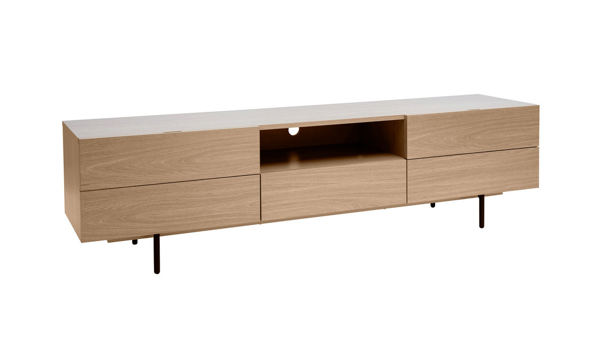 Meuble TV design avec rangements finition bois clair chne et mtal noir L180 cm ALASKA