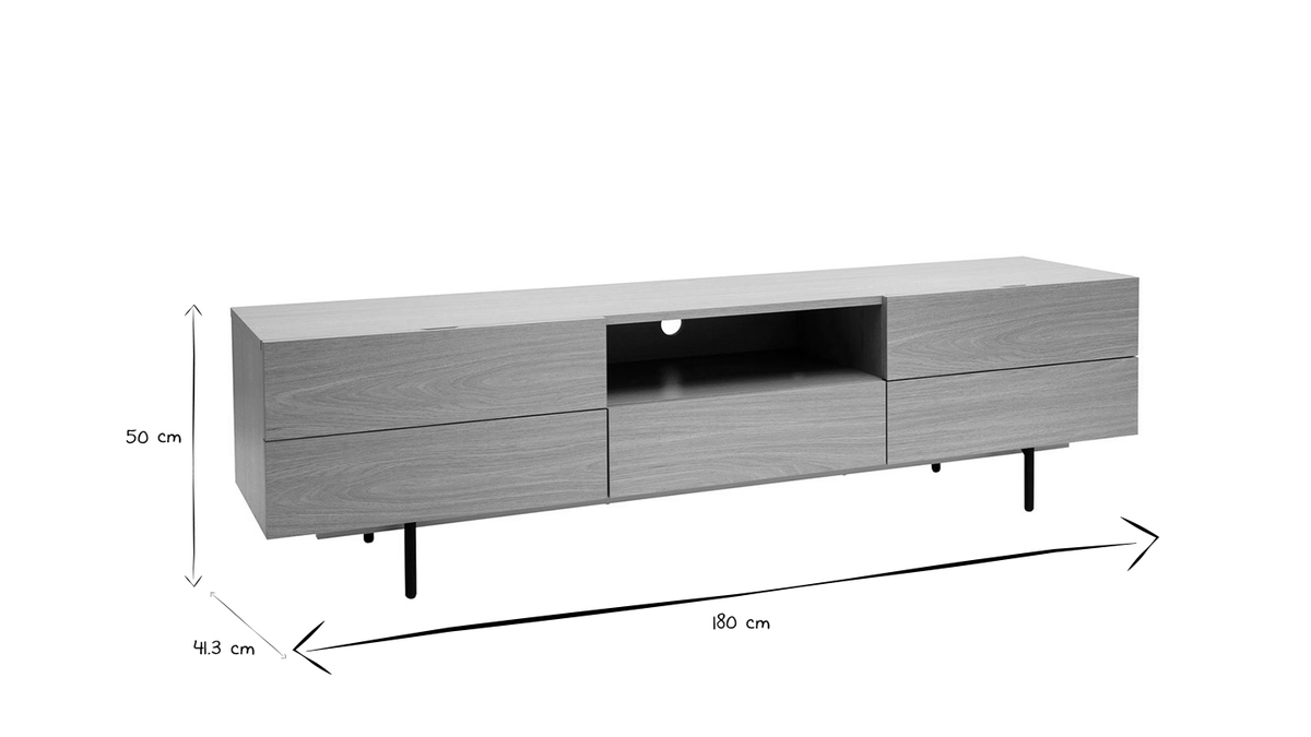 Meuble TV design avec rangements finition bois clair chne et mtal noir L180 cm ALASKA