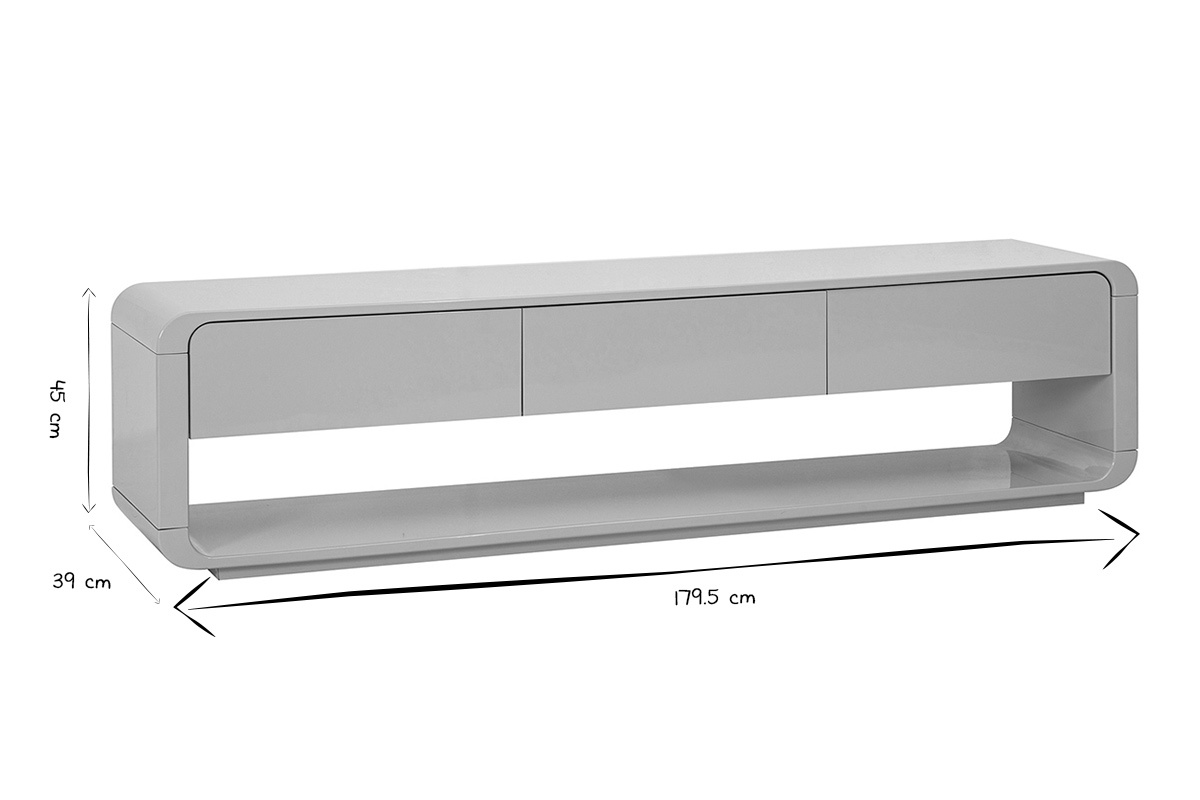 Meuble TV design beige laqu� brillant 3 tiroirs L179.5 cm SAILOR