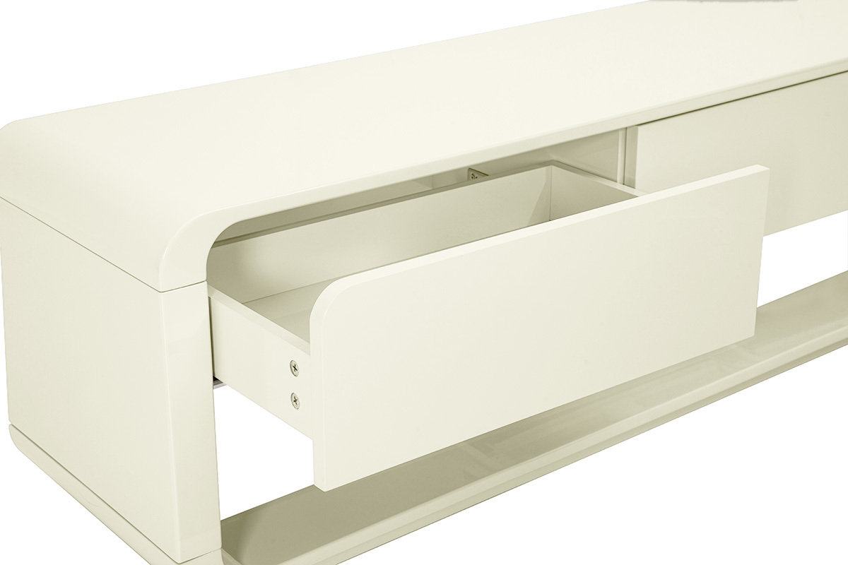 Meuble TV design beige laqu� brillant 3 tiroirs L179.5 cm SAILOR
