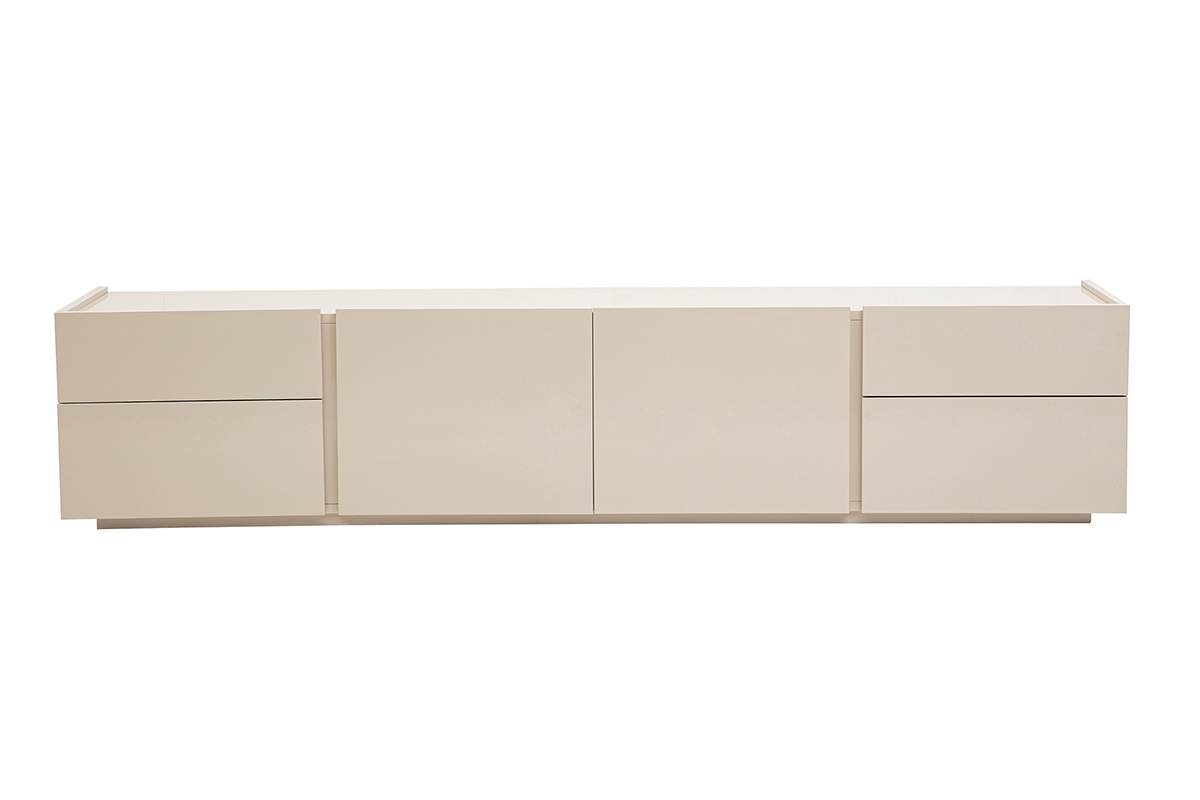 Meuble TV design beige laqu� brillant avec rangements L199.8 cm ISAURE