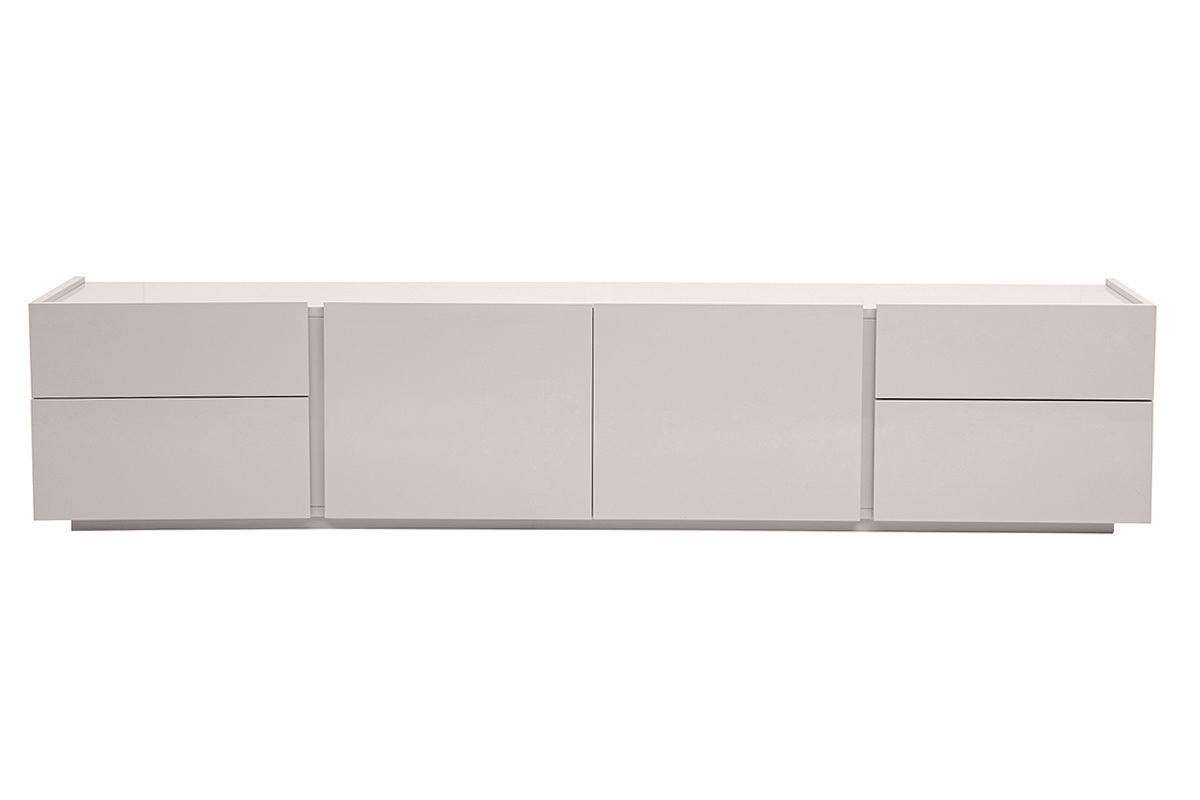 Meuble TV design beige laqu� brillant avec rangements L199.8 cm ISAURE
