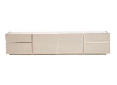 Meuble TV design beige laqu&eacute; brillant avec rangements L199.8 cm ISAURE